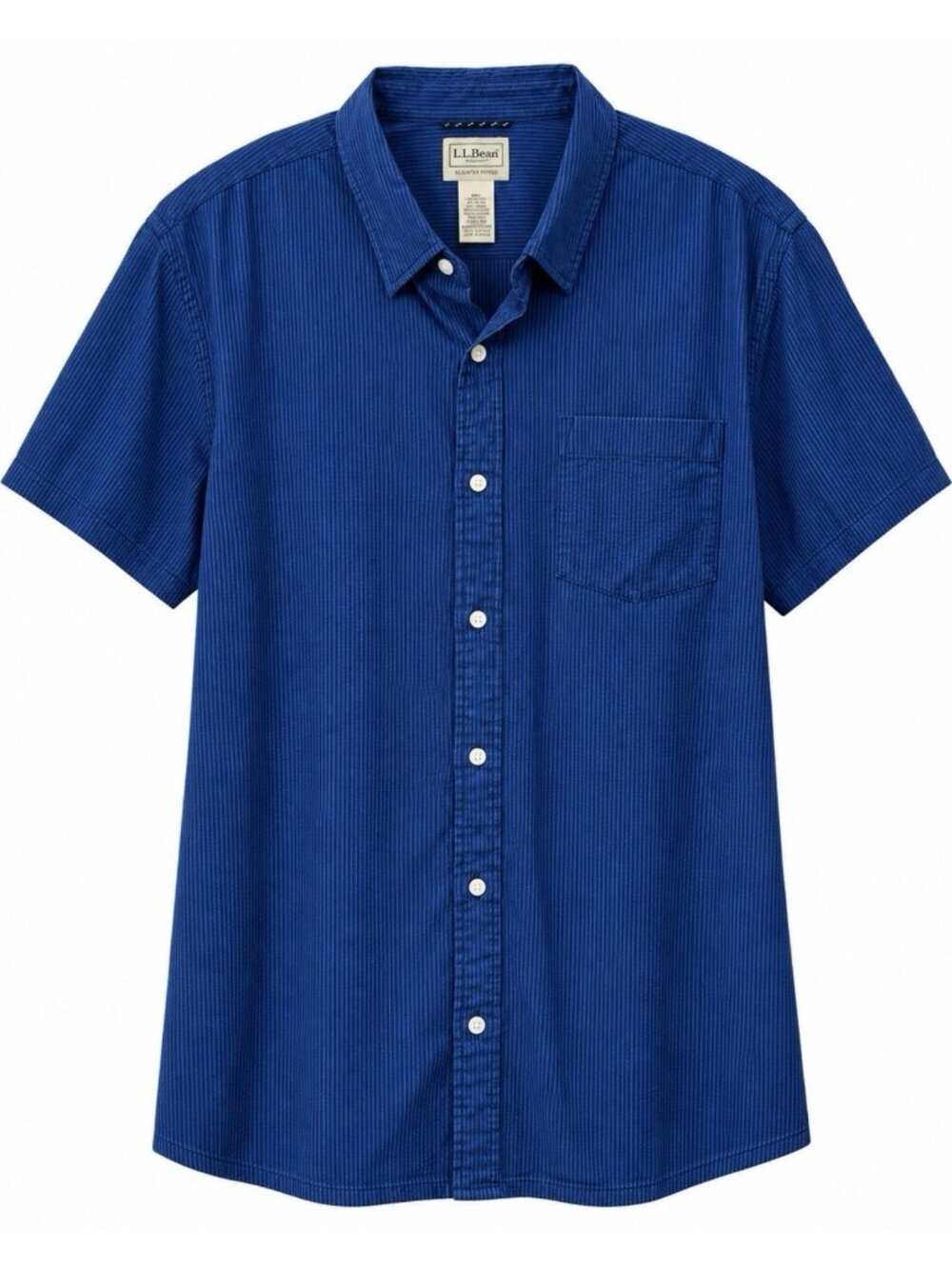 L.L Bean Seersucker Shirt Mens XXXL 3XL Blue Stripe Slightly Fitted Button Up